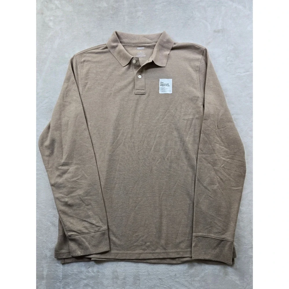 Sonoma Polo Shirt Mens Large Tan Cotton Blend Long Sleeve Supersoft Pique NEW - Picture 2 of 6